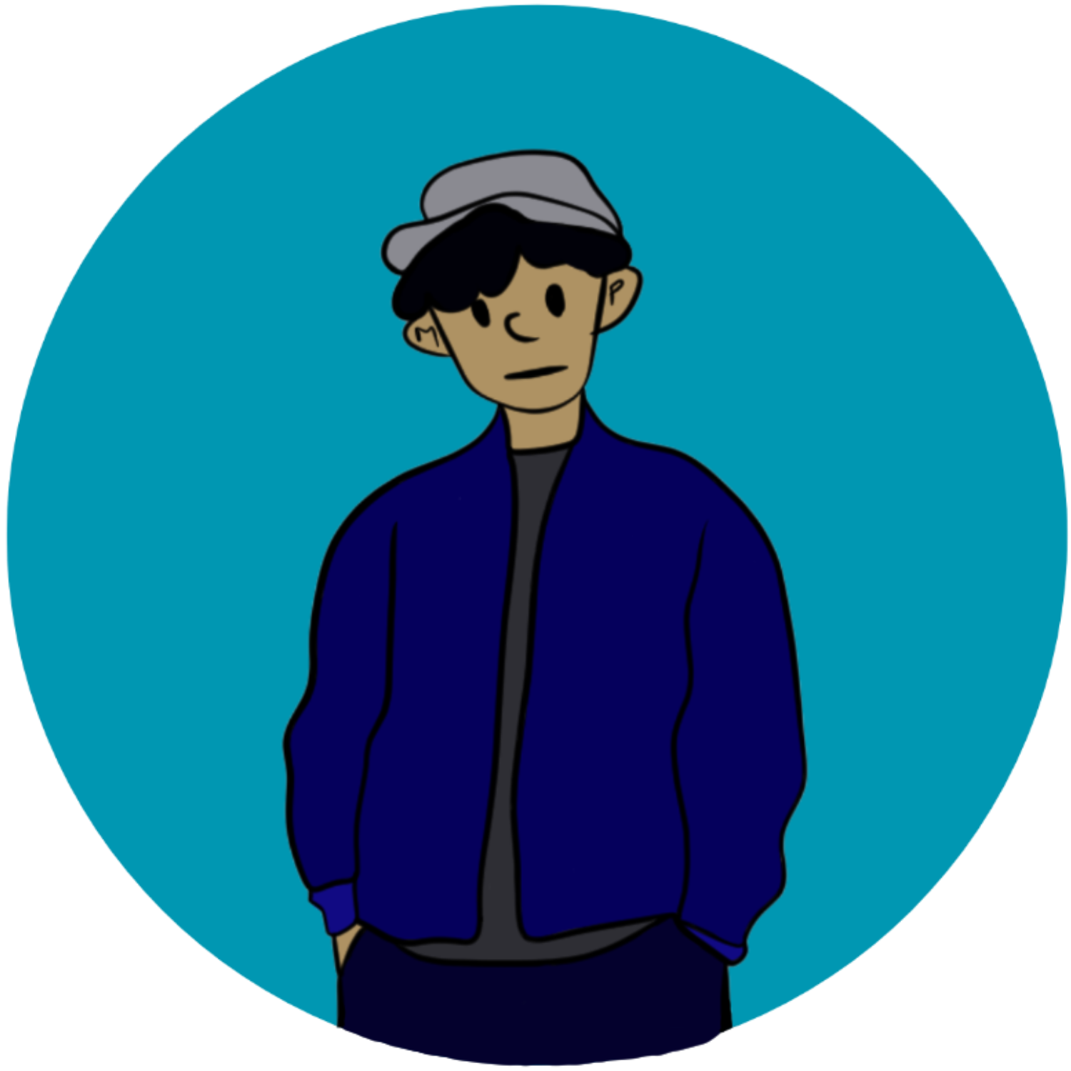 An illustration of a man in a blue circle.