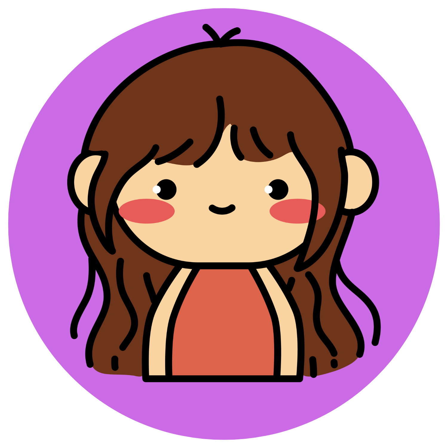An illustration of a girl in a purple circle.